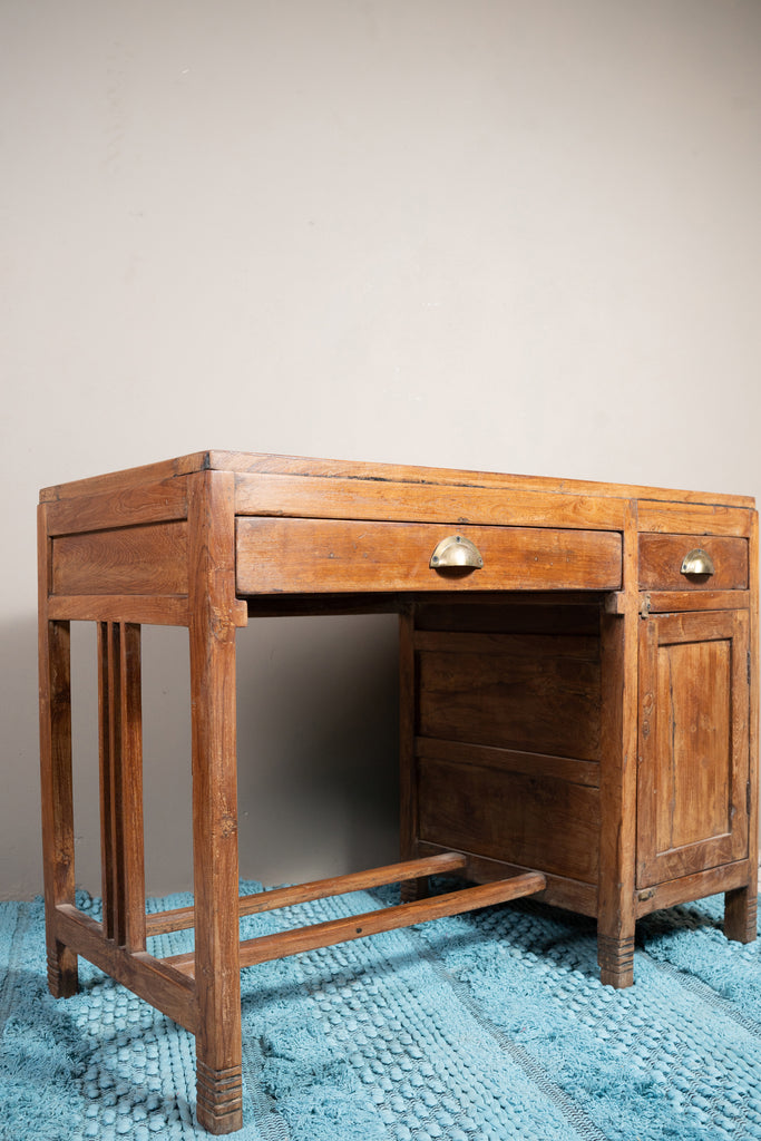 Brown Vintage2 Drawers  Wooden Study Table - W:105cm D:52cm H:76cm