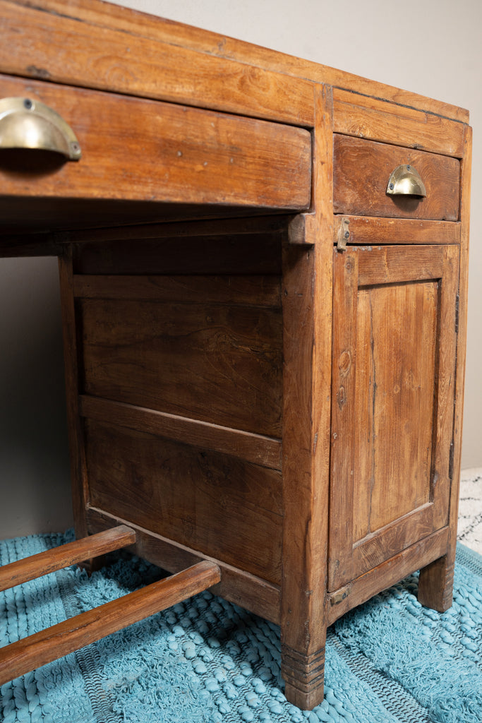 Brown Vintage2 Drawers  Wooden Study Table - W:105cm D:52cm H:76cm