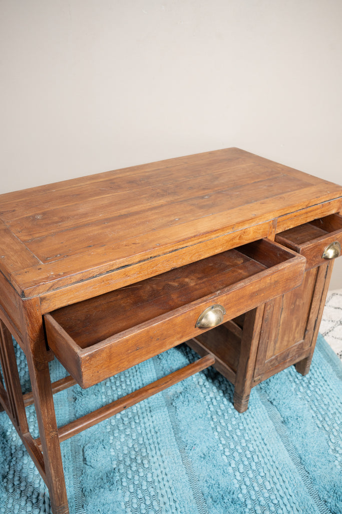 Brown Vintage2 Drawers  Wooden Study Table - W:105cm D:52cm H:76cm