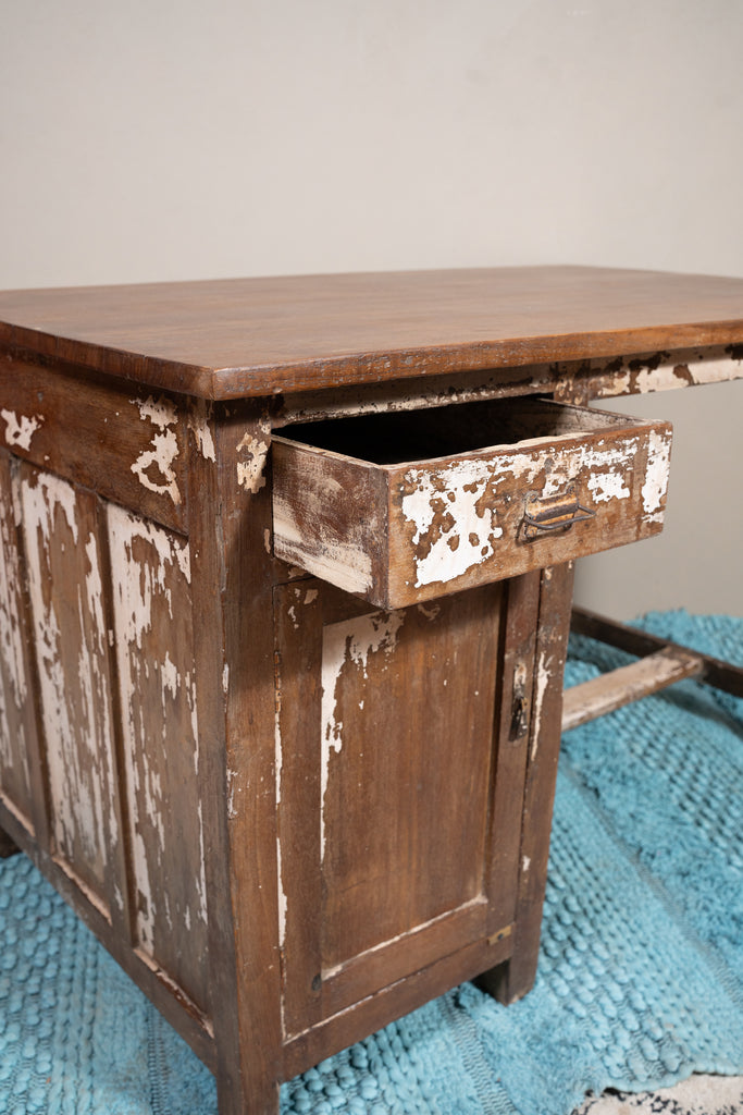 Natural & White Vintage Wooden Study Table - W:119cm D:75cm H:76cm