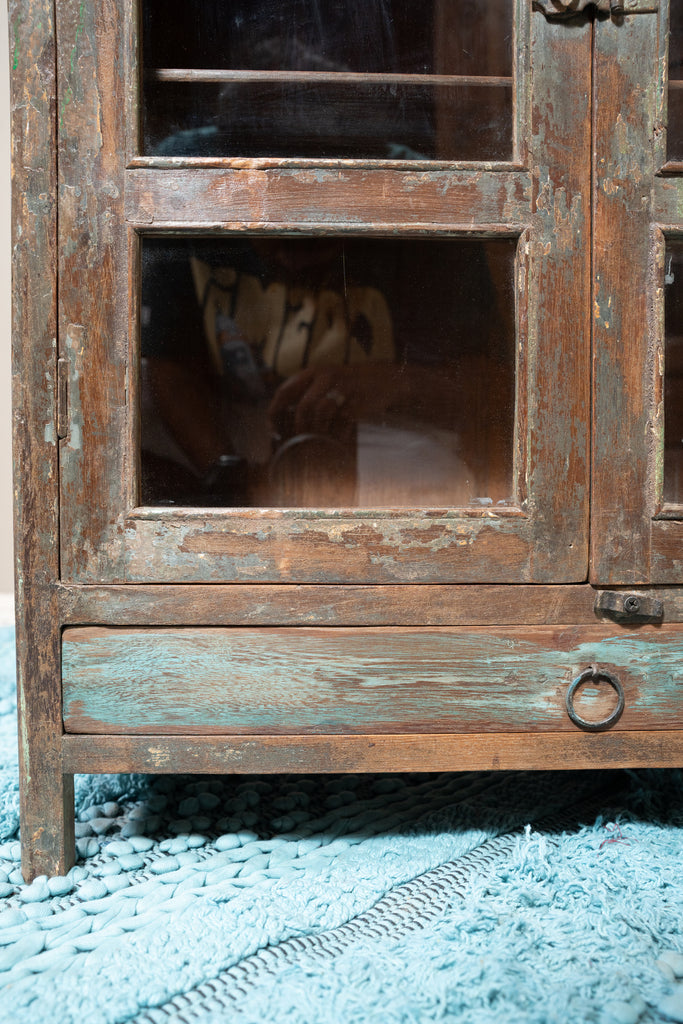 Natural & Green Tone Vintage Wooden Mini Cabinet  - W:66cm D:29cm H:82cm