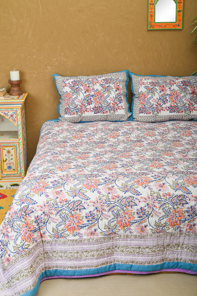 Blue & White Floral Reversible Cotton Single Duvet - Serene Elegance for Your Bedroom