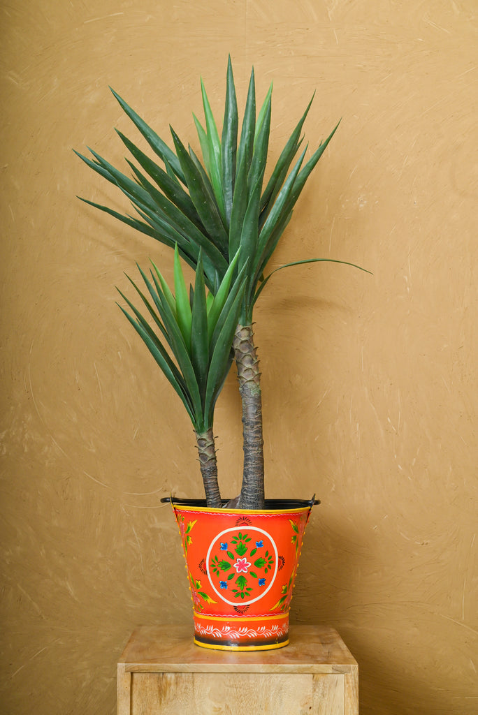 Orange Vintage Hand Painted Bucket Planter - Add Charm to Your Plants