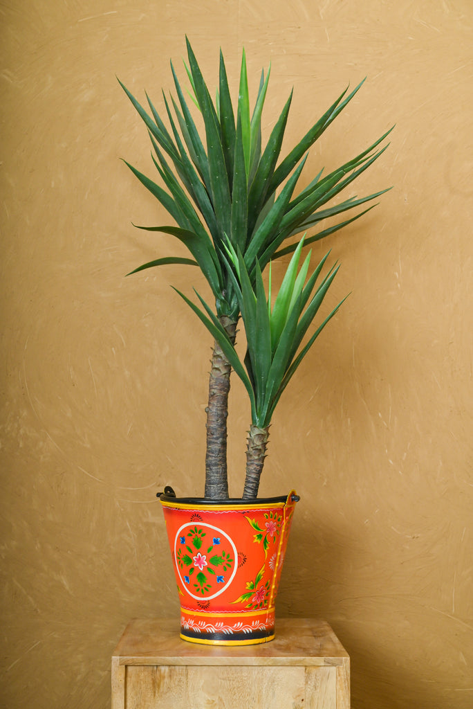 Orange Vintage Hand Painted Bucket Planter - Add Charm to Your Plants