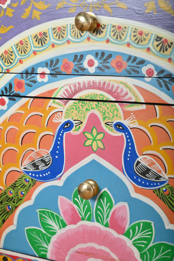 Peacock Hand Painted Bedside Cabinet - Indian Furniture