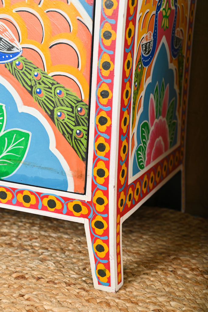 Peacock Hand Painted Bedside Cabinet