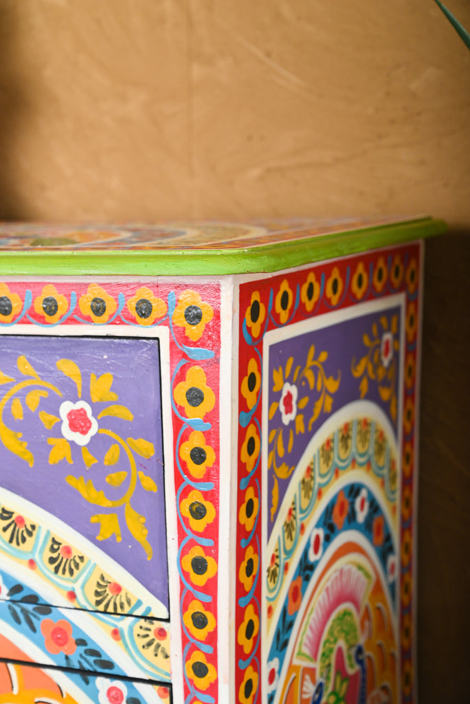 Peacock Hand Painted Bedside Cabinet