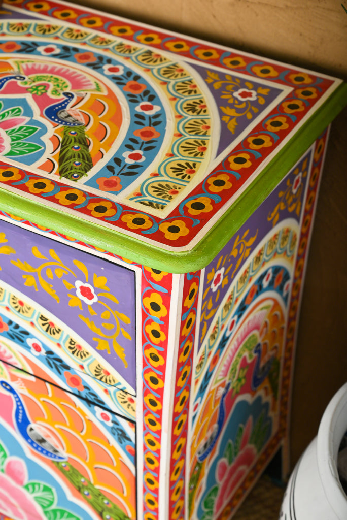 Peacock Hand Painted Bedside Cabinet