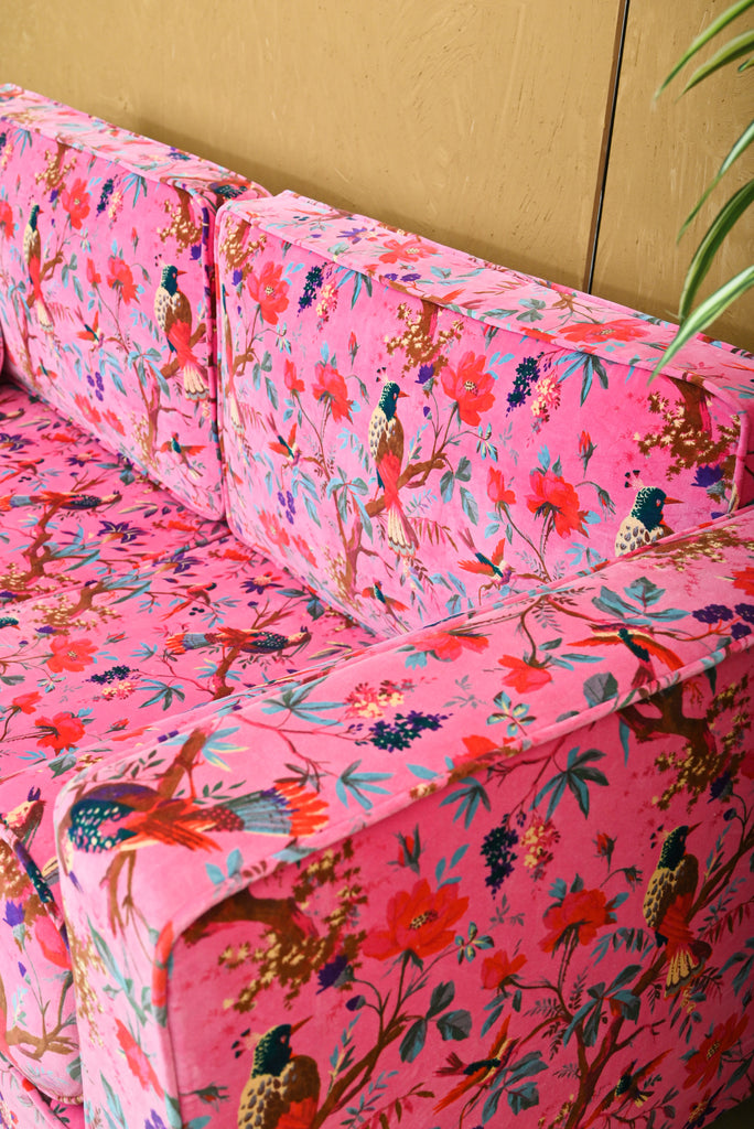 Pink Bird of Paradise Velvet Sofa