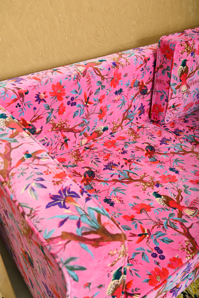 Pink Bird of Paradise Velvet Sofa