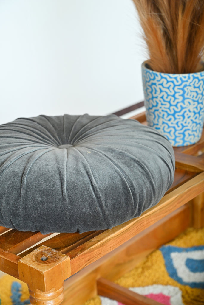 CarbonRound Ruched Cotton Velvet Cushion