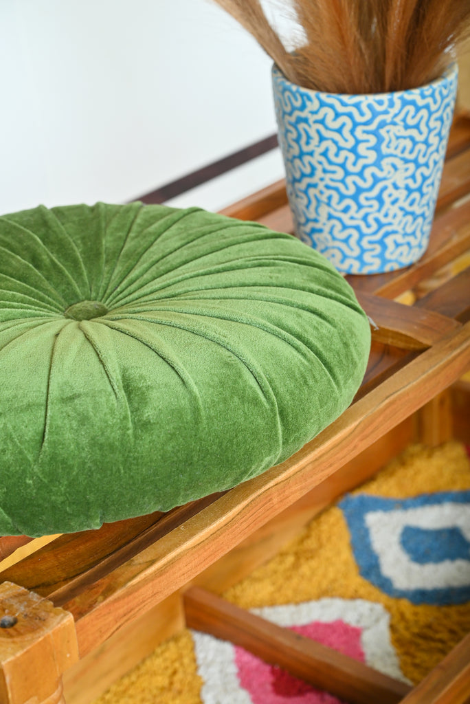 GreenRound Ruched Cotton Velvet Cushion
