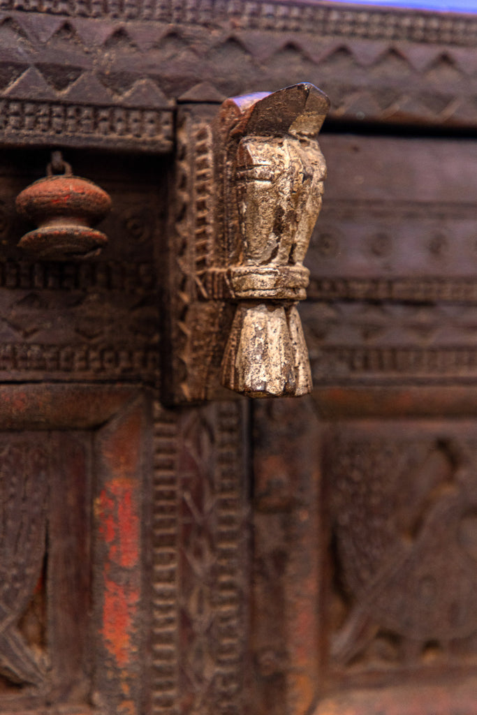 Vintage Hand Carved Damchia Chest