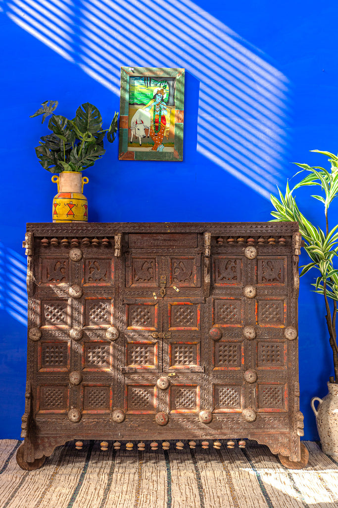 Vintage Hand Carved Damchia Chest