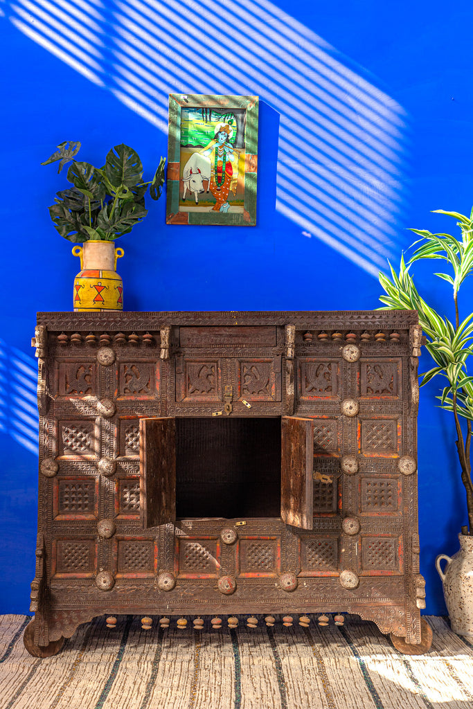 Vintage Hand Carved Damchia Chest