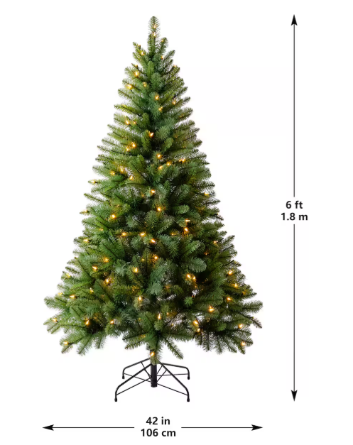 6ft. Pre-Lit Windham Spruce Artificial Christmas Tree, Warm White LED Lights