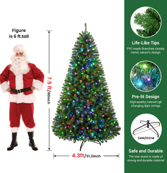 Classic Blue Spruce Artificial Christmas Tree with RGB Lights | 90+ Light Effects | 6 Sizes Available | Remote Control