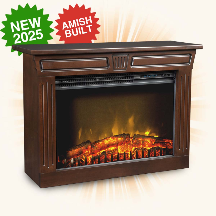 Amish Fireplace – Genuine Real Wood Amish-Built Mantle – Electric Fireplace Heater – Hi-Def Fireless Flame
