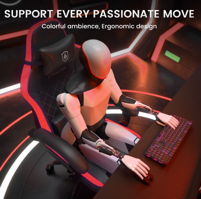 RGB Ergonomic Gaming Chair with Massage, LED Lights, Footrest, Lumbar Support, Black