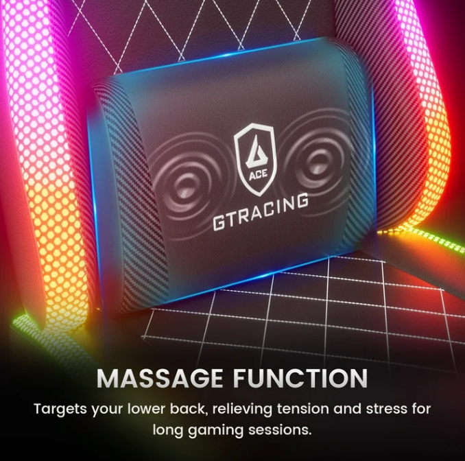 RGB Ergonomic Gaming Chair with Massage, LED Lights, Footrest, Lumbar Support, Black