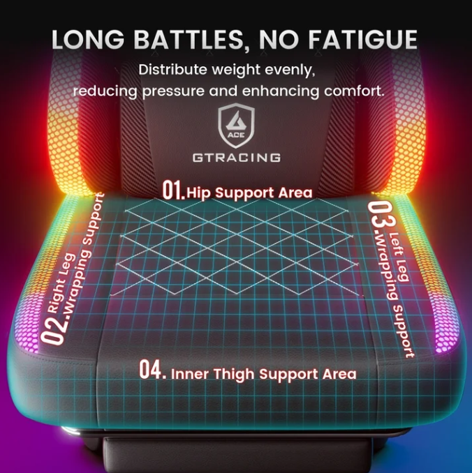 RGB Ergonomic Gaming Chair with Massage, LED Lights, Footrest, Lumbar Support, Black