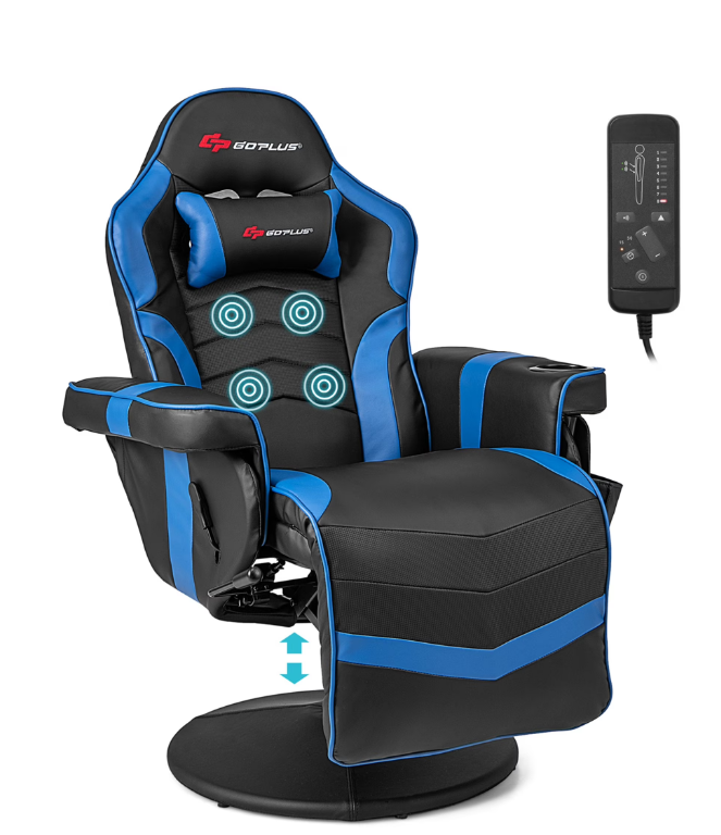 Massage Gaming Recliner Height Adjustable Racing Swivel Chair