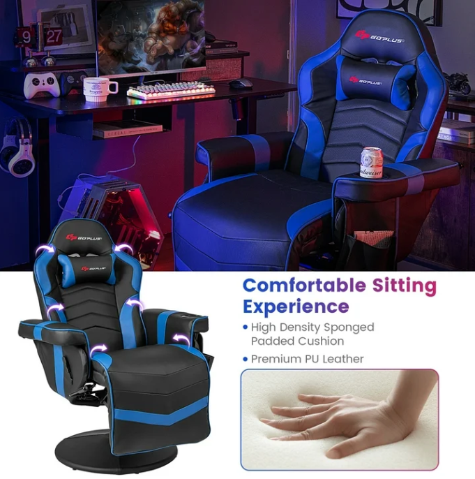 Massage Gaming Recliner Height Adjustable Racing Swivel Chair
