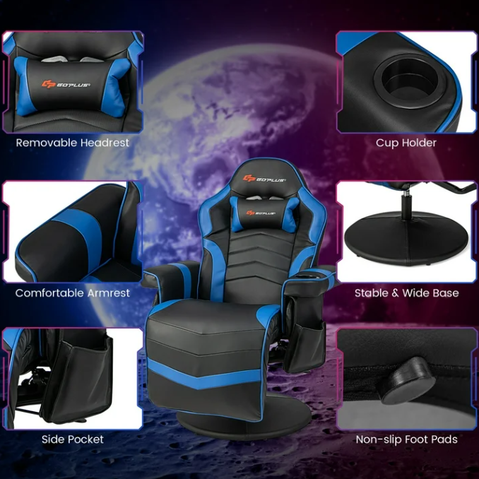 Massage Gaming Recliner Height Adjustable Racing Swivel Chair