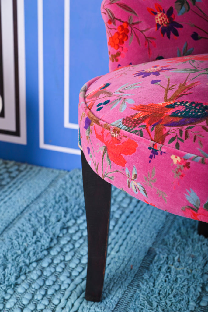 Discover the Allure of Pink Bird of Paradise: Premium Cotton Velvet Compact Armchair