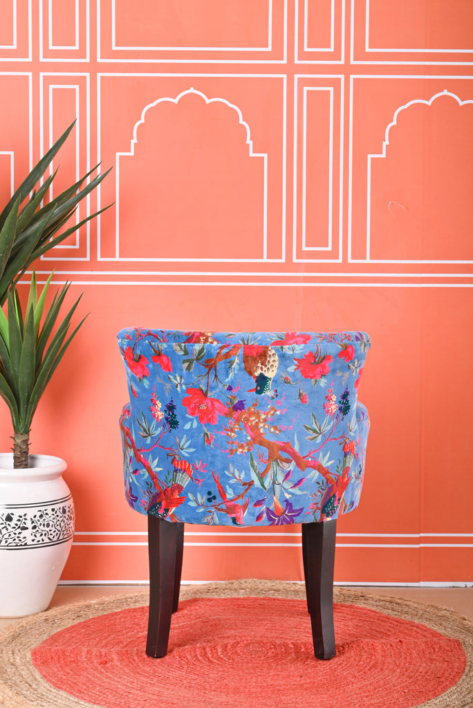 Stunning Blue Bird of Paradise Printed Cotton Velvet Compact Armchair: Elevate Your Space with Style and Comfort