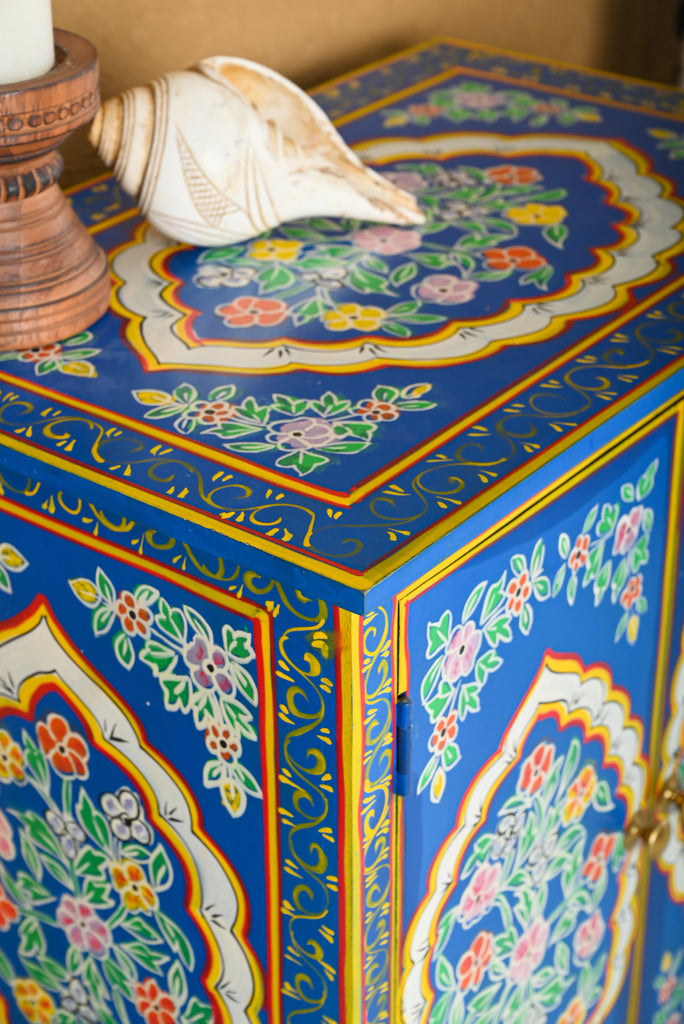 Floral Blue Hand Painted  Cabinet