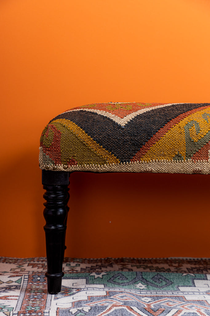 Brown Multicoloured Hand Woven Kilim Bench