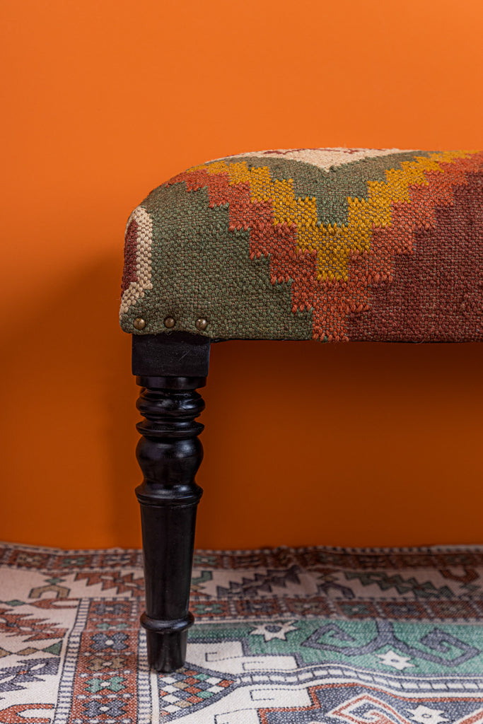 Olive Green Hand Woven Kilim Bench
