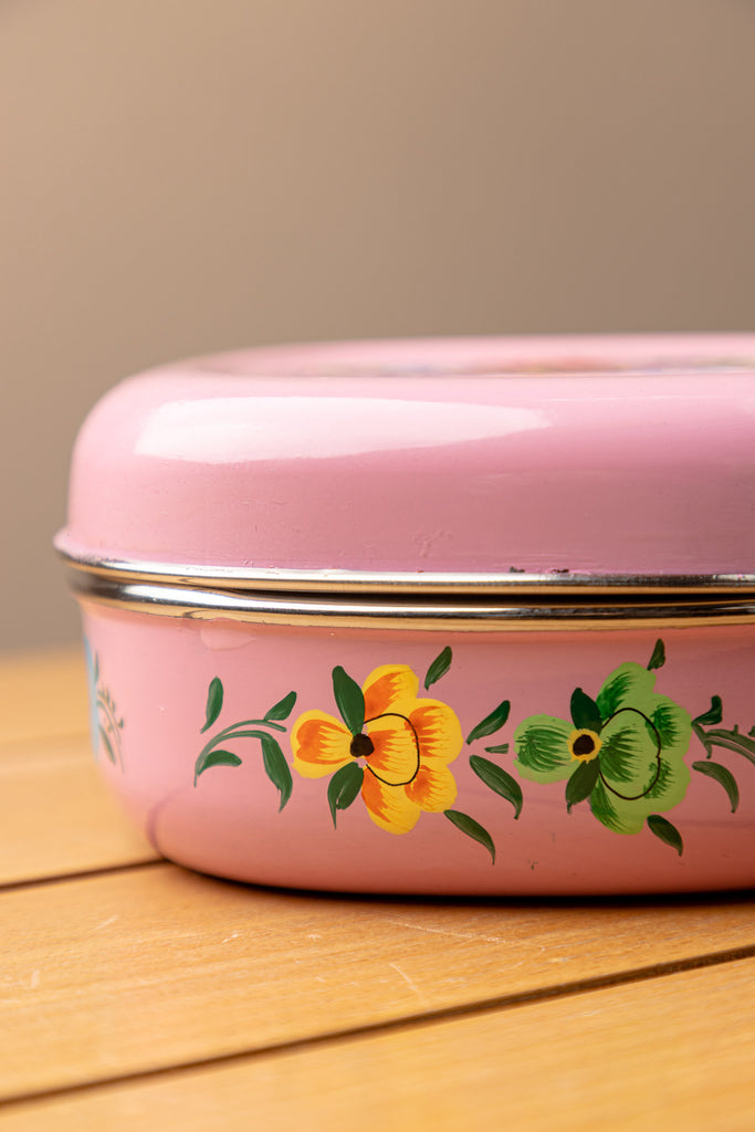 Hand Painted Pink Floral Sandwich Tin