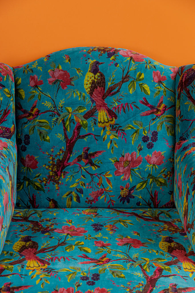 Blue Bird of Paradise Velvet Armchair