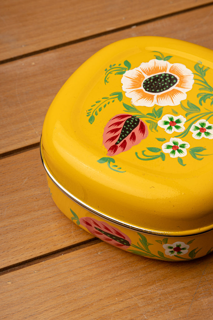 Hand Painted Yellow Floral Sandwich Tin