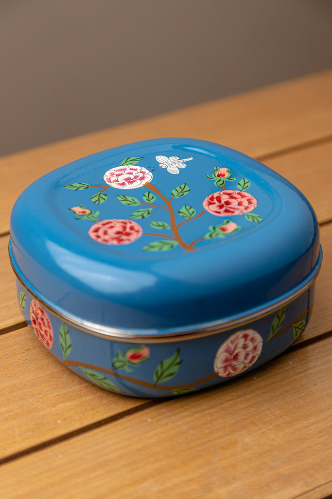 Hand Painted Blue Floral Sandwich Tin