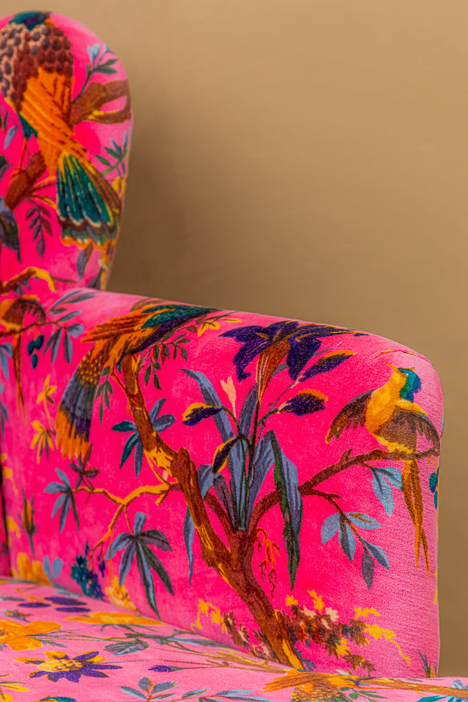 Pink Bird of Paradise Velvet Armchair
