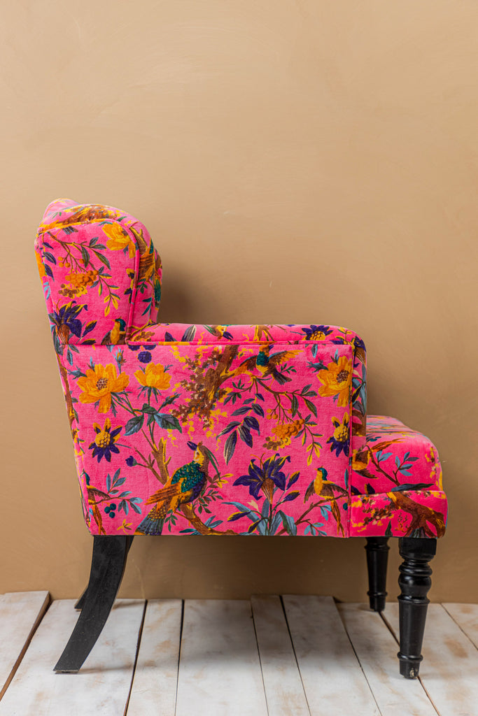 Pink Bird of Paradise Velvet Armchair