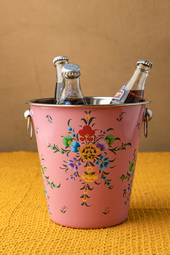 Hand Painted Pink Floral Beer Bucket