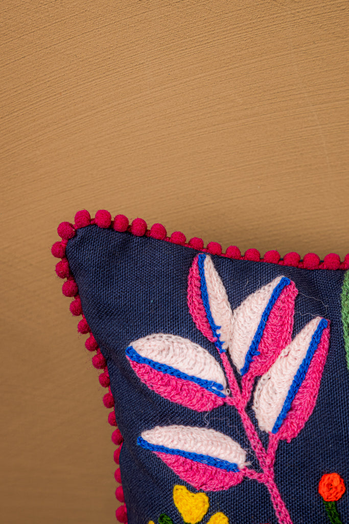 Multicolor Embroidered Cotton Cushion Cover
