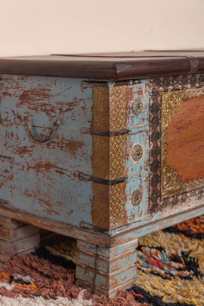 Reclaimed Wooden Trunk with Brass Trim