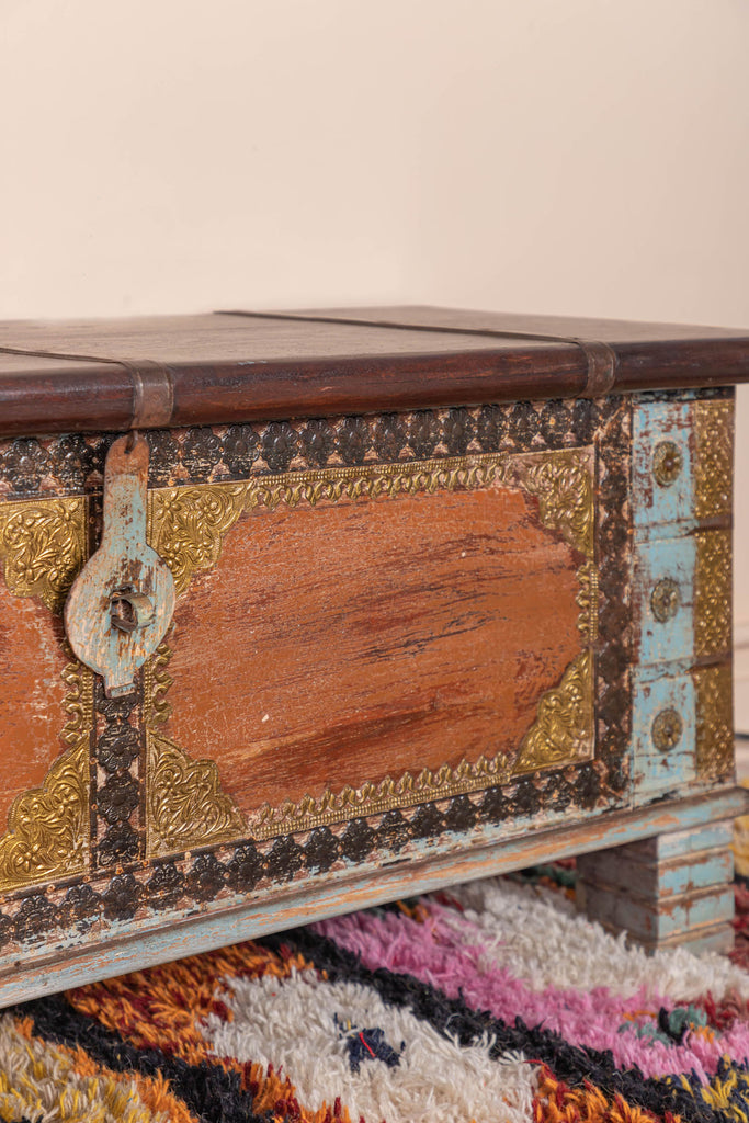 Reclaimed Wooden Trunk with Brass Trim