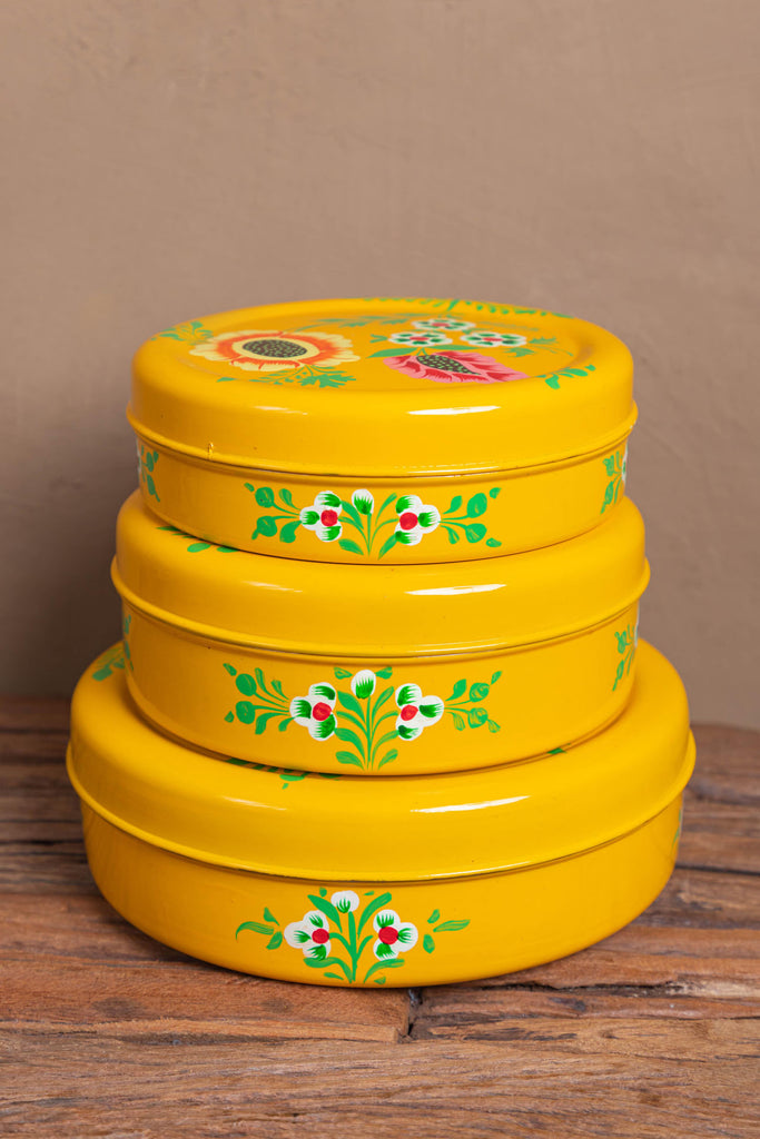 Yellow Stainless Steel Round Container (Set of 3) | Birch&Yarn