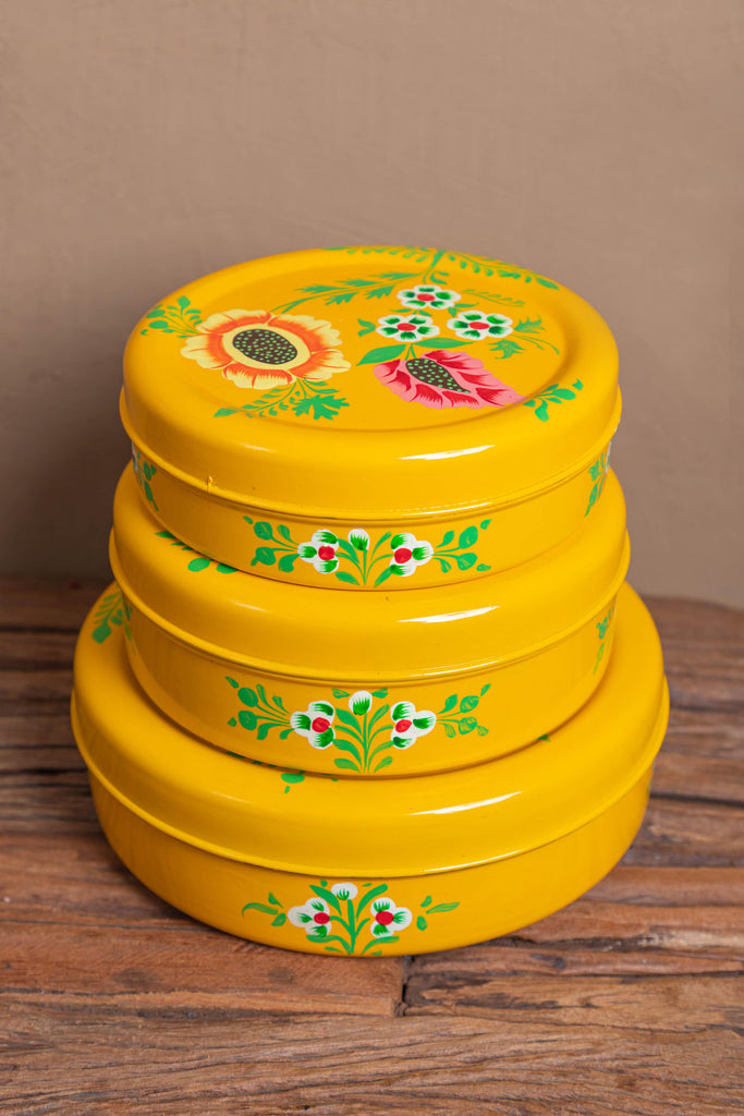 Yellow Stainless Steel Round Container (Set of 3) | Birch&Yarn