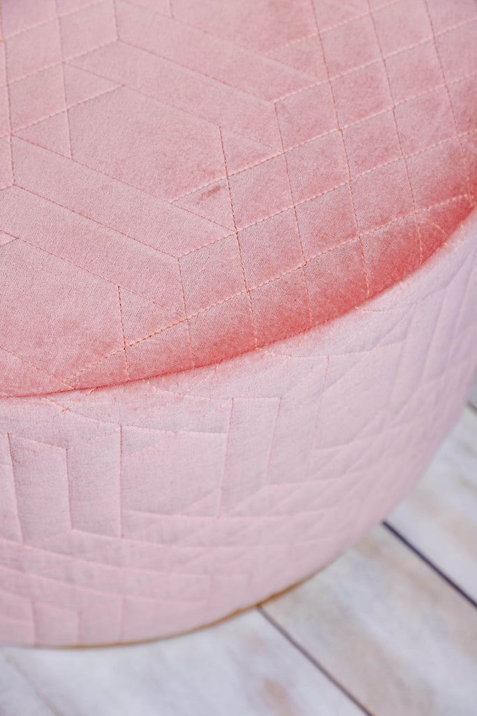 Soft Pink Quilted Cotton Velvet Ottoman