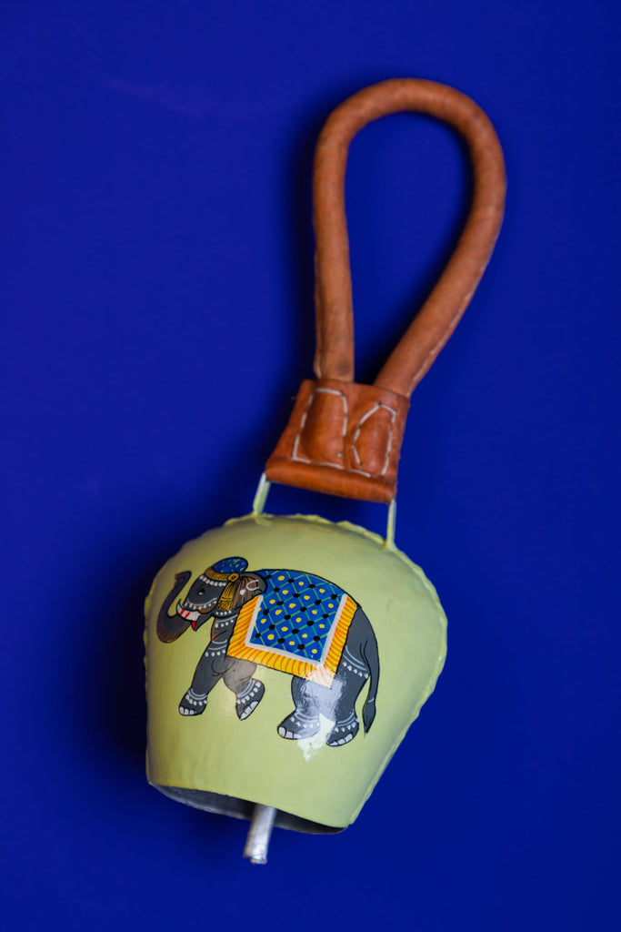 Ice Green Elephant Handpainted Cow Bell Hanging