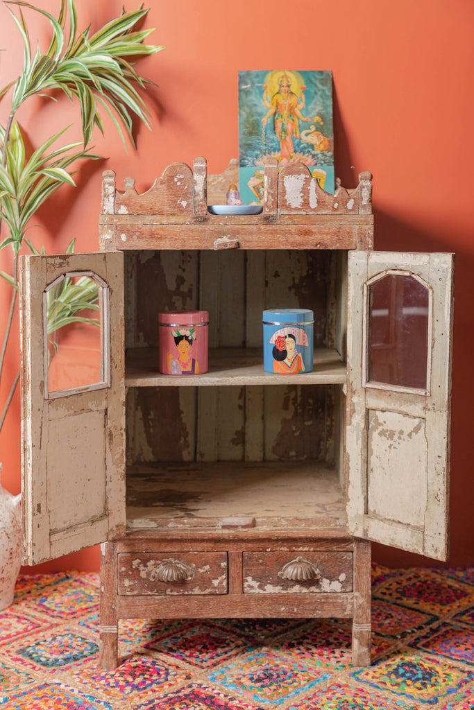 Vintage Two Door Cabinet with Arched Showcase