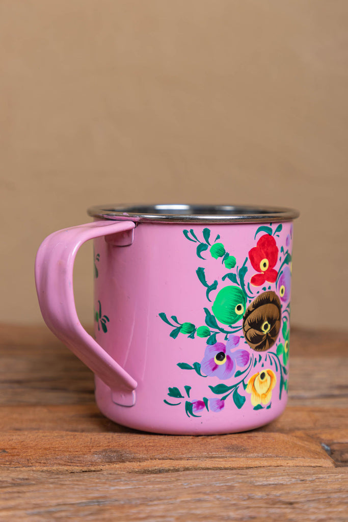 Hand Painted Pink Floral Stainless Steel Mug