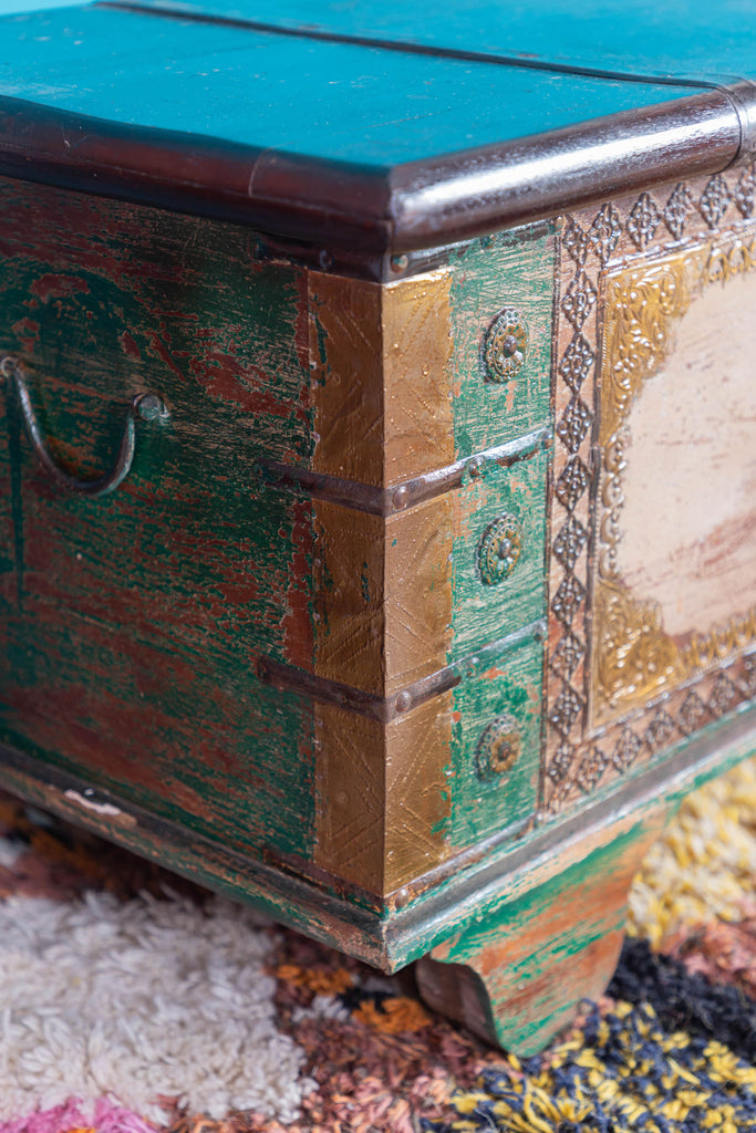 Reclaimed Wooden Peachy  Trunk with Brass Trim